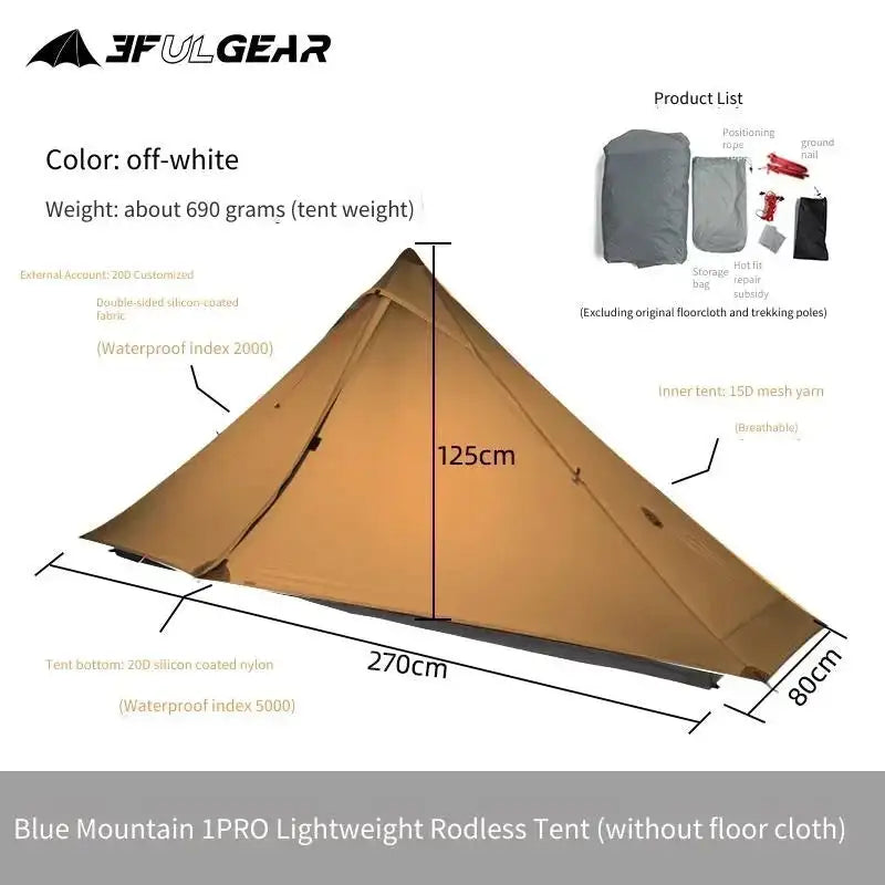 [HODR] 3F UL GEAR Lanshan 1 pro Tipi Tent Rodless Solo Ultralight 690g 20D Nylon Fabric Camping Season Tent Trekking Tents