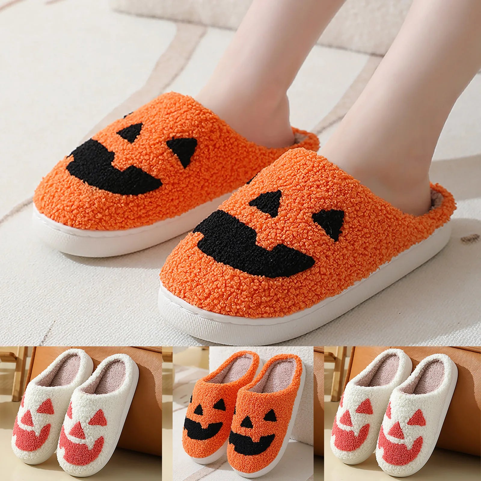 Halloween Pumpkin Slipper Ghost Funny Face Flat Indoor House Shoes Soft Plush Cozy for Women Men Horror Movie Halloween Gifts - Premium slippers from Lizard Vigilante - Just $22.99! Shop now at Lizard Vigilante