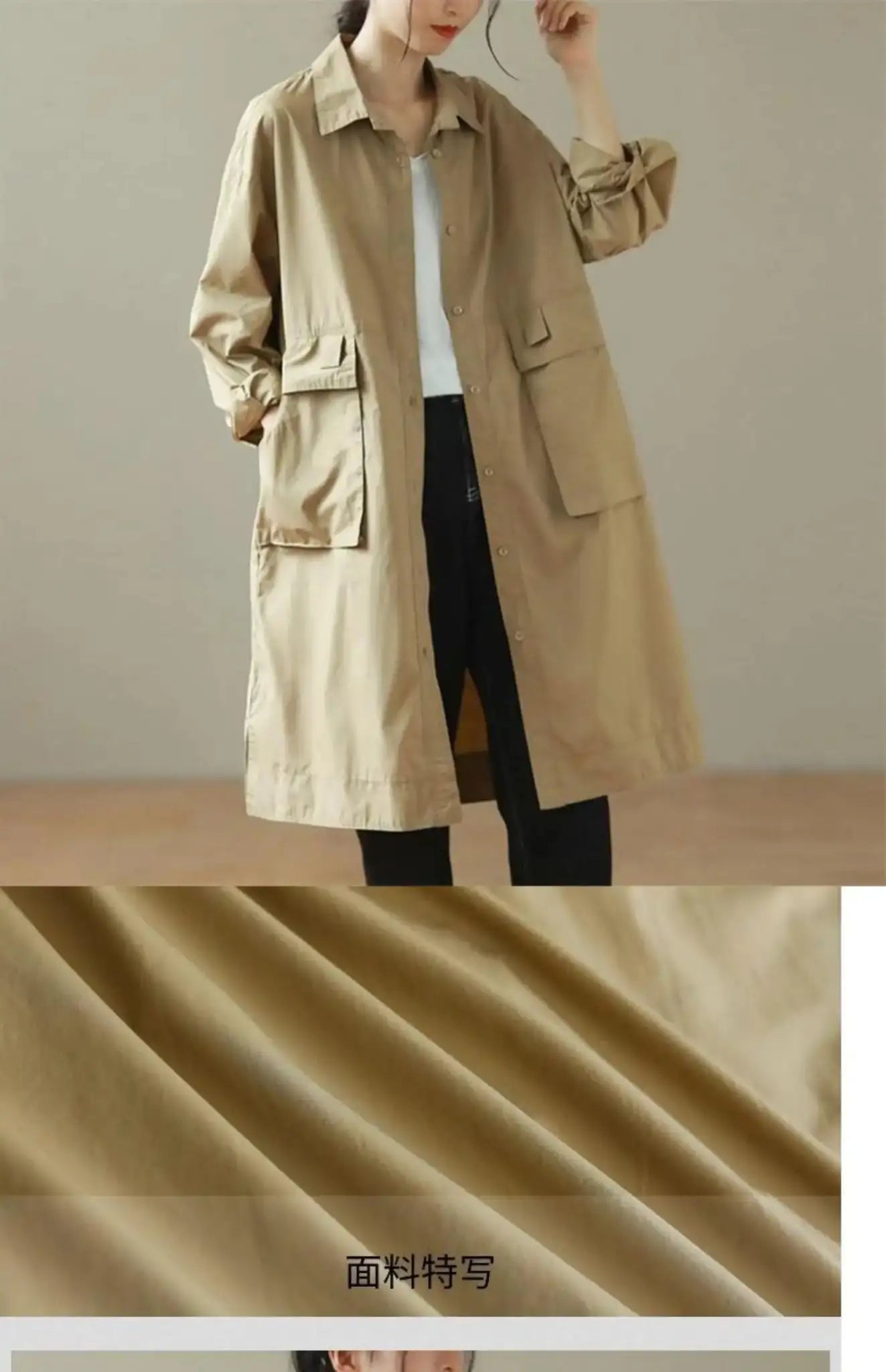 9290 Spring Fall Trench Coat Women Mid Length Windbreaker Single-breasted Double Pockets Casual Loose Overcoat Female Outerwear