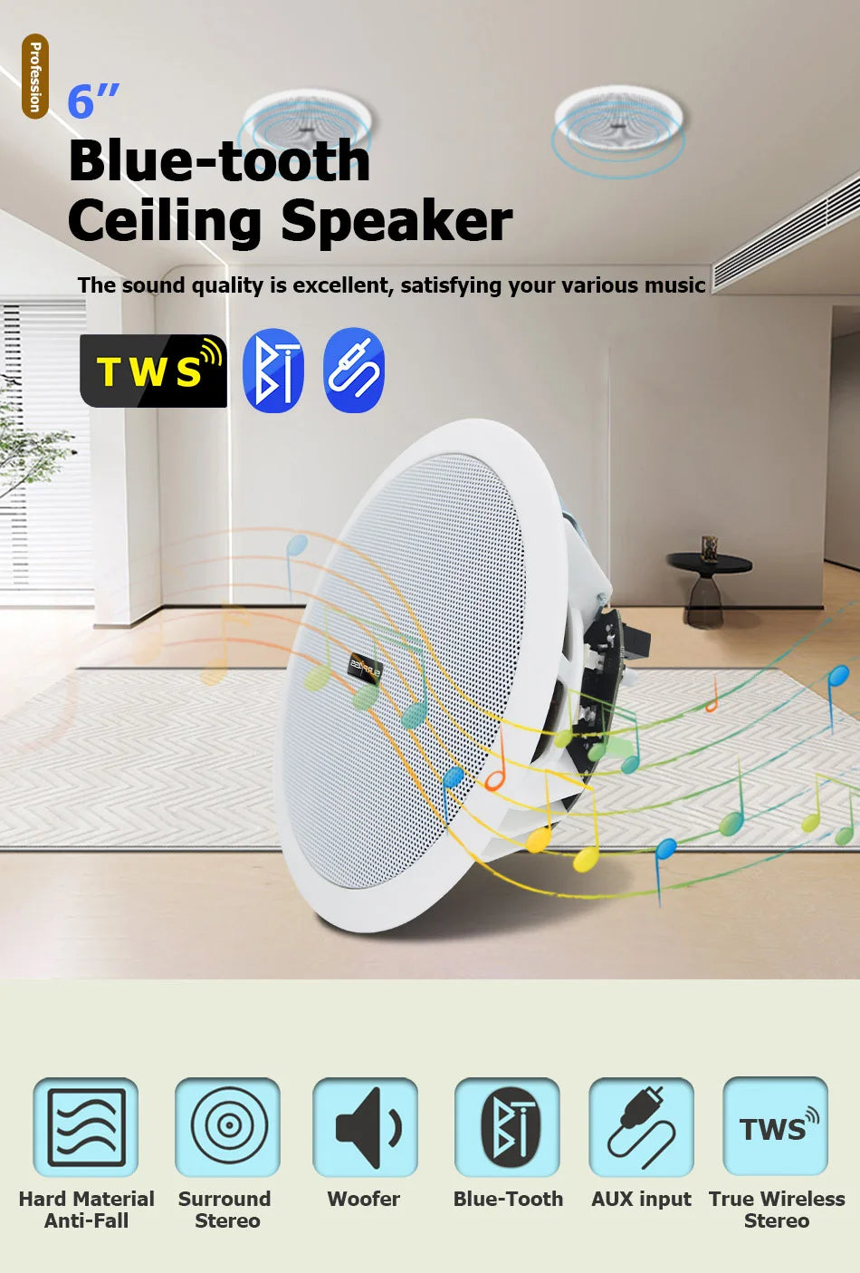 Built-in Class-D Amplifier Full Range Bluetooth-compatible Ceiling Speaker Horn For Home Theater Background Music Good Quality - Premium  from Lizard Vigilante - Just $61.99! Shop now at Lizard Vigilante