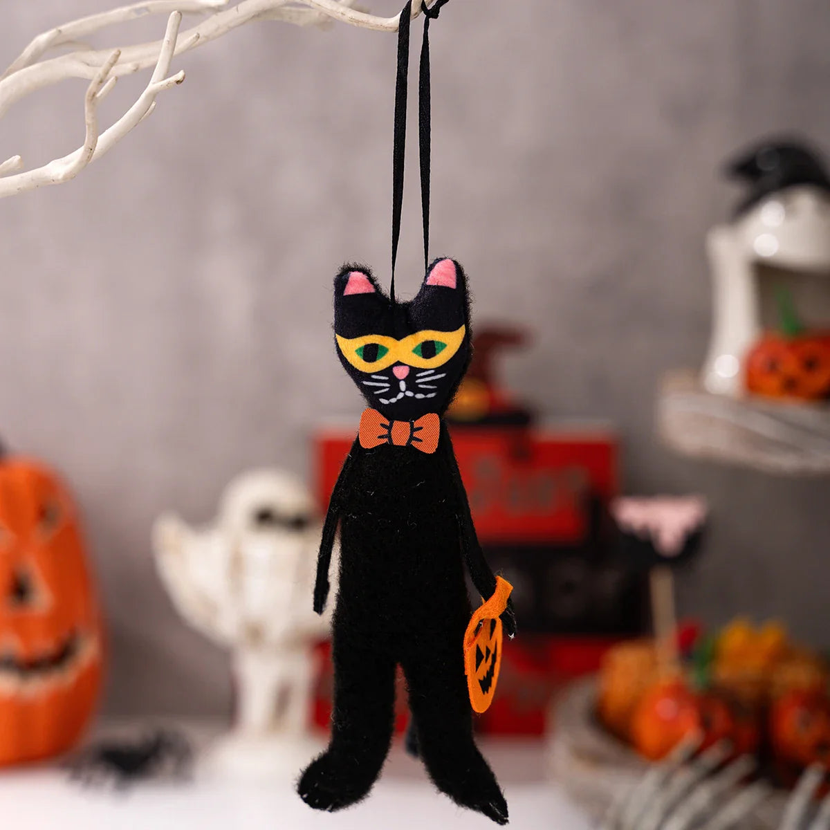 Halloween Hanging Decor - Spooky Black Cat Pumpkin Ghost Skull Ornament for Home Party