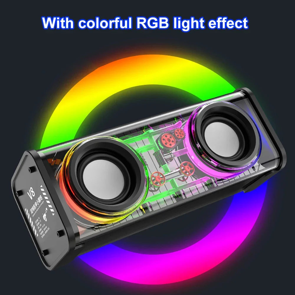 Bluetooth 5.0 Dual Speakers Wireless RGB1800mAh Transparent Mecha Speakers  Light Effect Loudspeaker Bass Subwoofer Mini Speaker