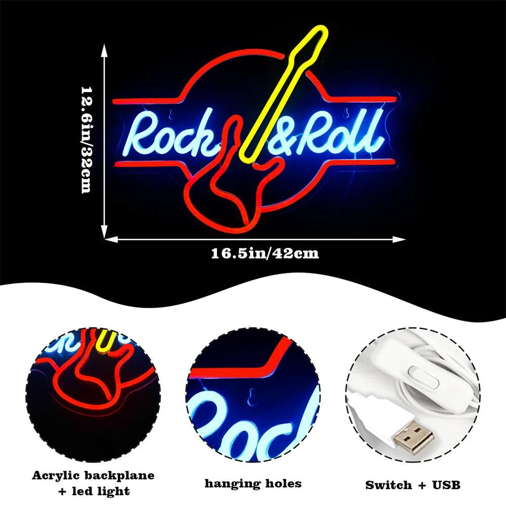 Rock & Roll Neon Signs Guitar Music Led Neon Light Art Wall Decor for Game Room Music Party Rock Studio Bar Disco Party Neon Man Cave Art - Lizard Vigilante