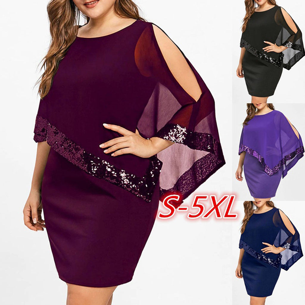 Elegant Sequined Plus Size Dresses for Women Sexy Off Shoulder Overlay Asymmetric Chiffon Party Dresses Formal Wedding Vestidos - Premium  from Lizard Vigilante - Just $11.99! Shop now at Lizard Vigilante