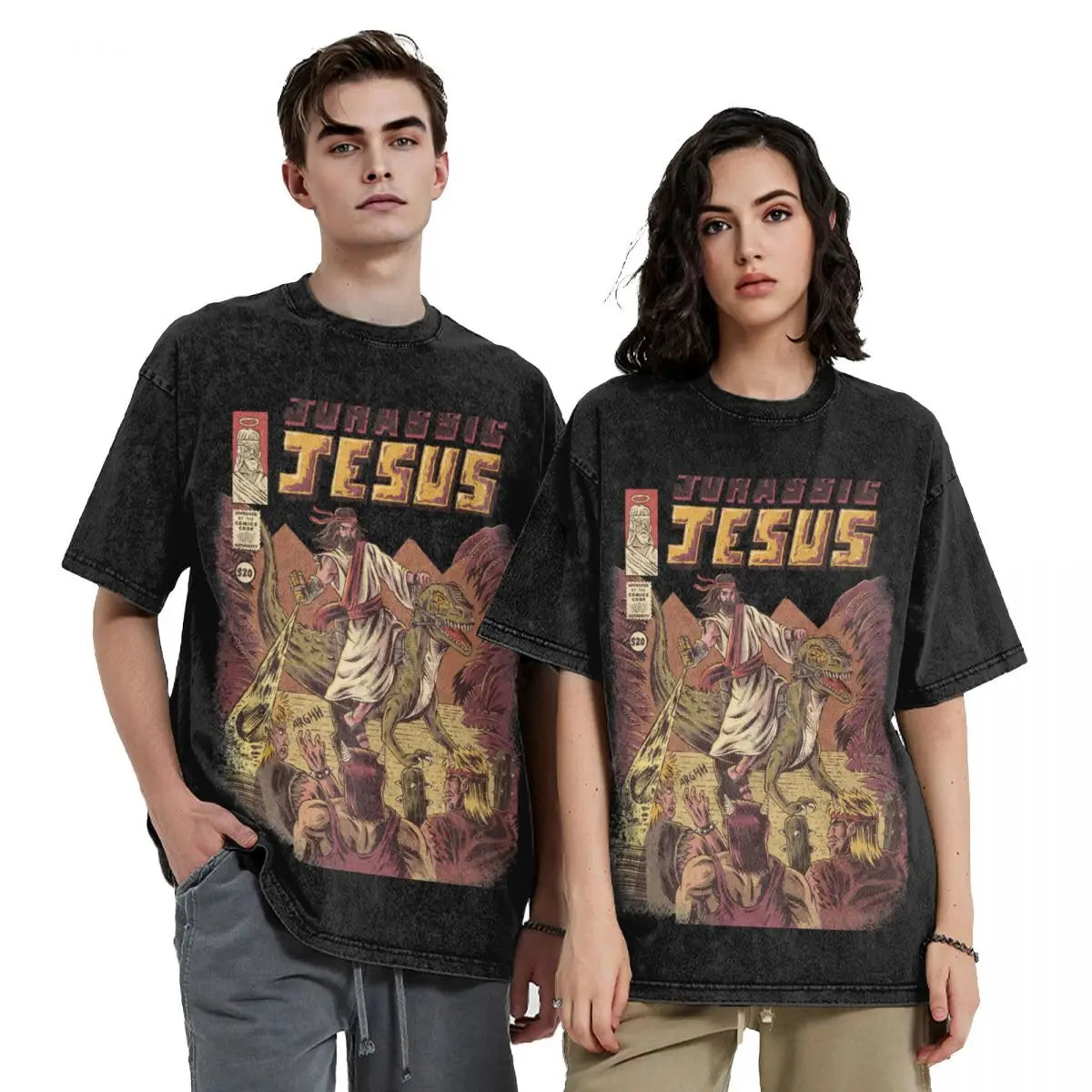 Unisex JURASSIC JESUS Funny T-Shirt Kawaii Clothes Vintage Shirts Graphic - Premium t-shirt from Lizard Vigilante - Just $24.39! Shop now at Lizard Vigilante