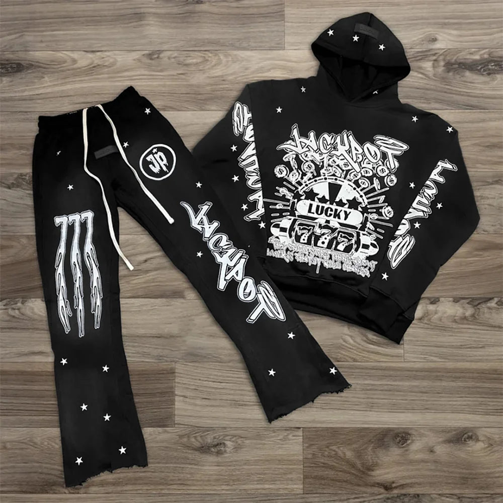 Y2K Heatwave: Oversized Flared Hoodie Set – LV Street Echo Edition - Premium hoodie set from dsers - Just $46.99! Shop now at Lizard Vigilante