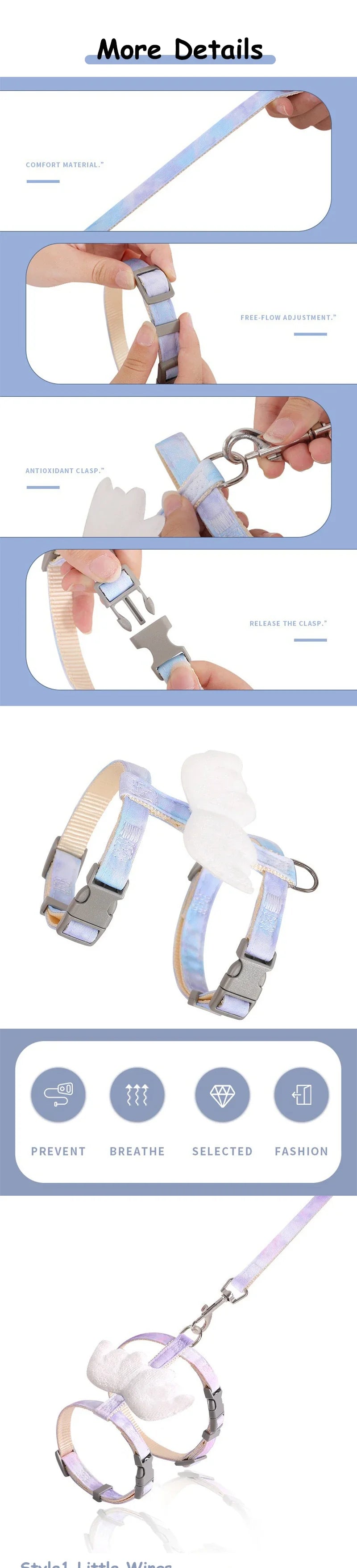 Cat Harness Wings Pet Harnesses And Leashes Set Adjustable Pet Harness for Cats Small Dogs Pug Chihuahua Cat Accessories