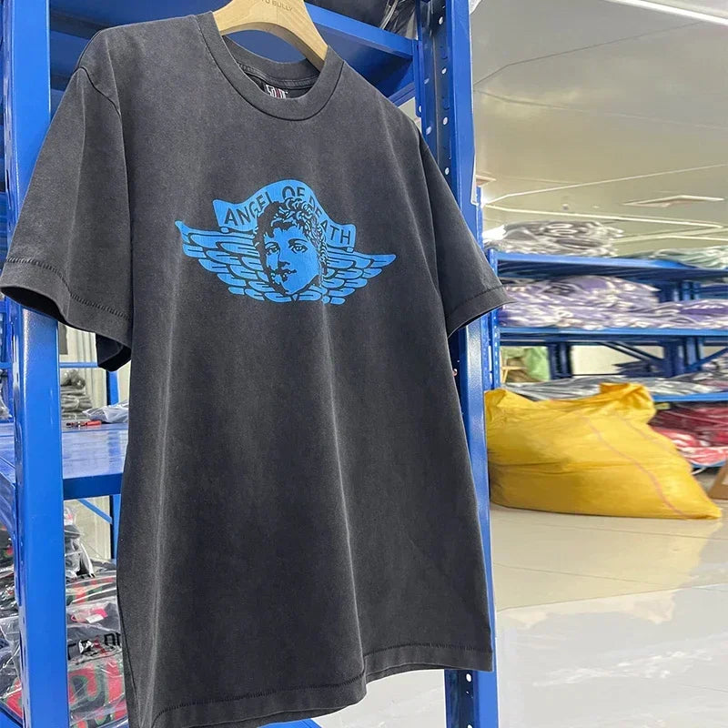 Men Women High Street Vintage Washed Black T-Shirt Top Quality Cototn TEE 3D Cracked Letters Logo Print Saint T Shirt With Tags - Premium  from Lizard Vigilante - Just $64.99! Shop now at Lizard Vigilante