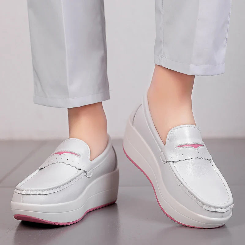 Sports shoes Casual women's shoes Thick soled leather loafers non-slip large size 35-41 light walking nurse shoes for women