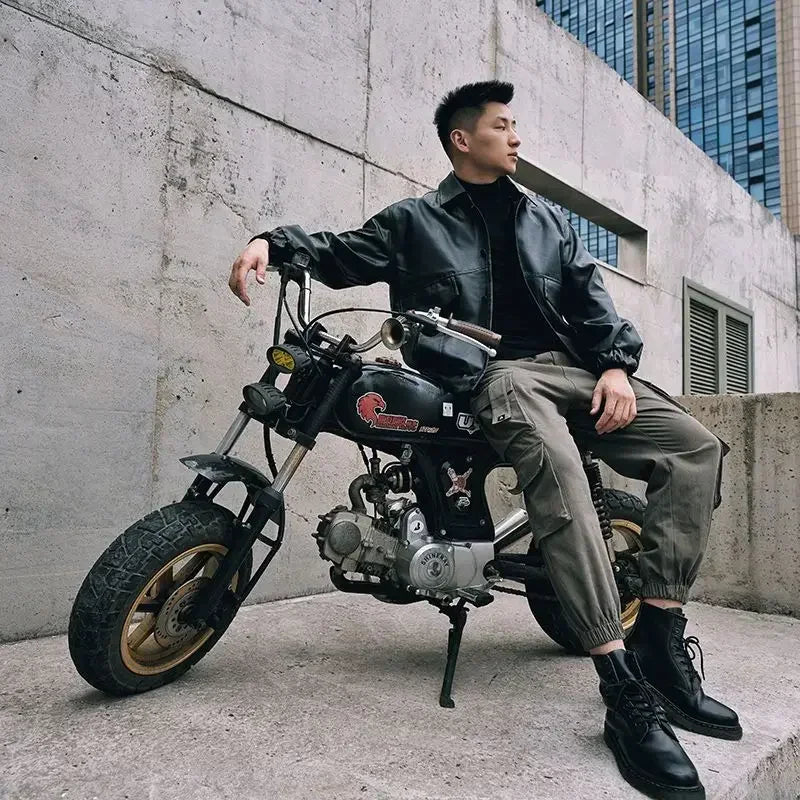 Men's Multi-Pocket Cargo Pants – Korean Style Techwear Biker Trousers for Autumn - Premium pants from Lizard Vigilante - Just $39.92! Shop now at Lizard Vigilante