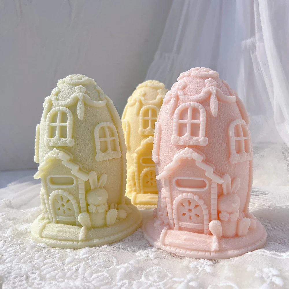 Easter Egg House Candle Silicone Mold Spring Bunny Home Plaster Gypsum Mould Gingerbread House Icing Mansion Silicone Mould