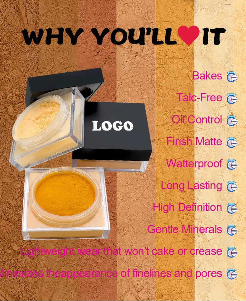 Loose Setting Powder Face Makeup Foundation Vegan Cosmetics Natural Pink Package Matte Compact Powder Custom Logo Wholesale 20pc