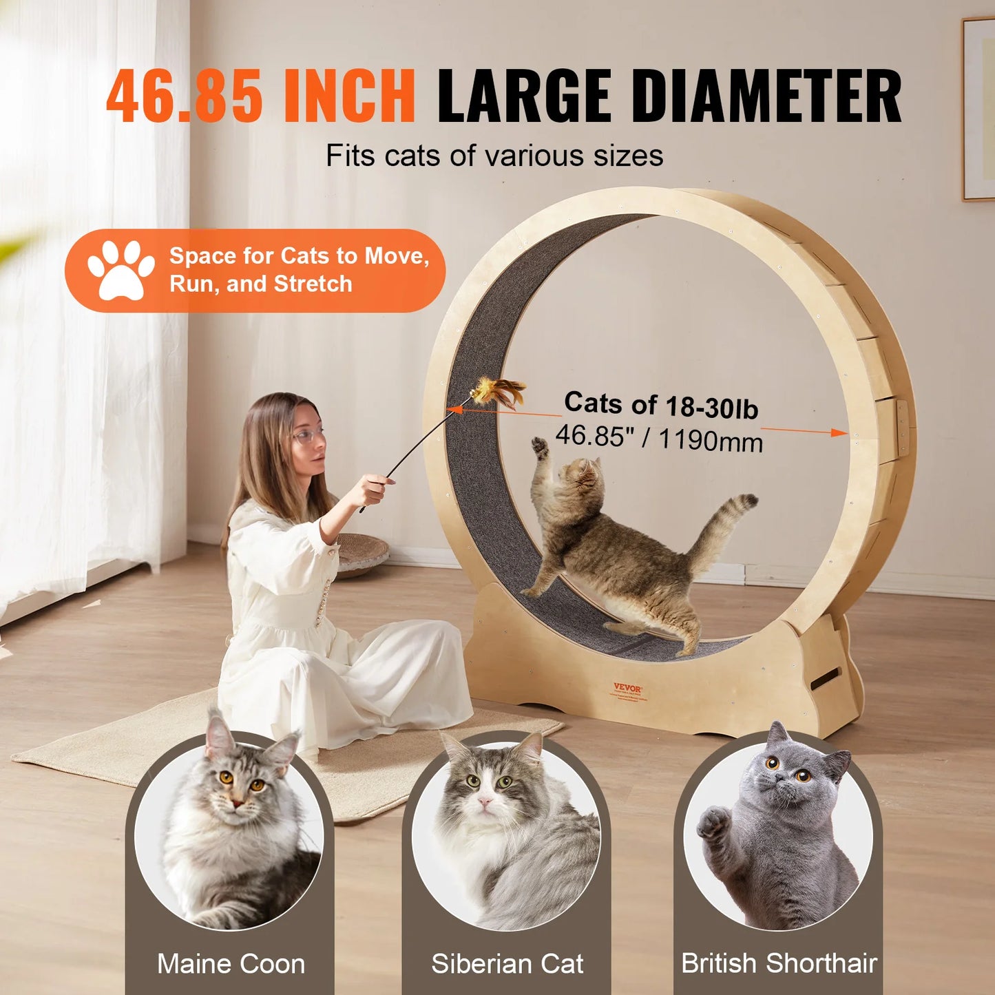 VEVOR Cat Exercise Wheel Natural Wood Silent Running Toy Treadmill Roller Wheel with Detachable Carpet for Most Cats Pet Fitness - Premium  from Lizard Vigilante - Just $184.99! Shop now at Lizard Vigilante