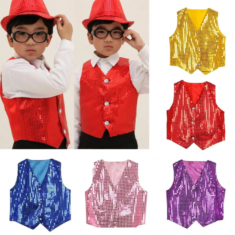 Unisex Sequined Vest for Kids – Stylish Hip-Hop Dance Party Outerwear - Premium vest from Lizard Vigilante - Just $19.88! Shop now at Lizard Vigilante