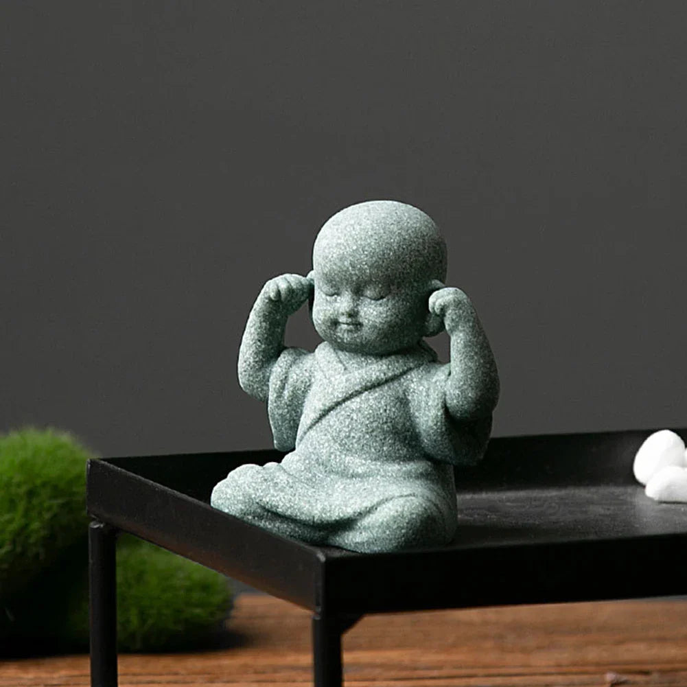 Buddha Stone Statue Little Buddhist Monks Tibetan Buddhism Figurines Zen Garden Ornament Meditation Home Aquarium Decoration