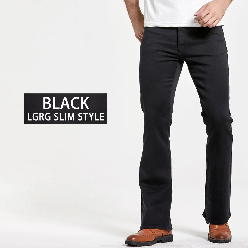 Mens Boot Cut Jeans Slightly Flared Slim Fit Blue Black Trousers Designer Classic Male Stretch Denim Pants - Lizard Vigilante