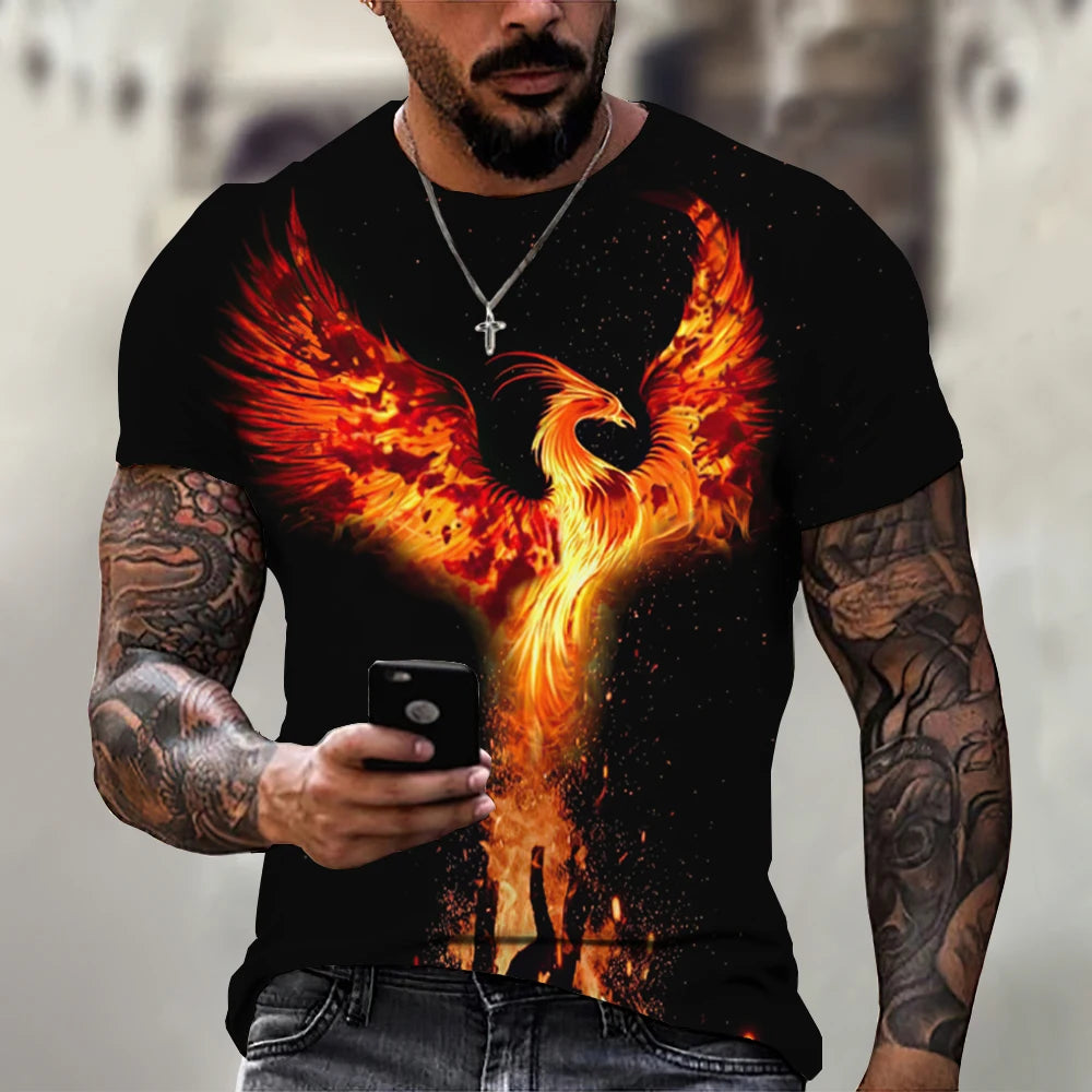 Summer Men's T-shirts 3d Phoenix Print Graphic Short Sleeve Tops Fashion Hip Hop Tees Men Oversized T shirt Vintage Men Clothing - Premium T-Shirt from Lizard Vigilante - Just $23.99! Shop now at Lizard Vigilante