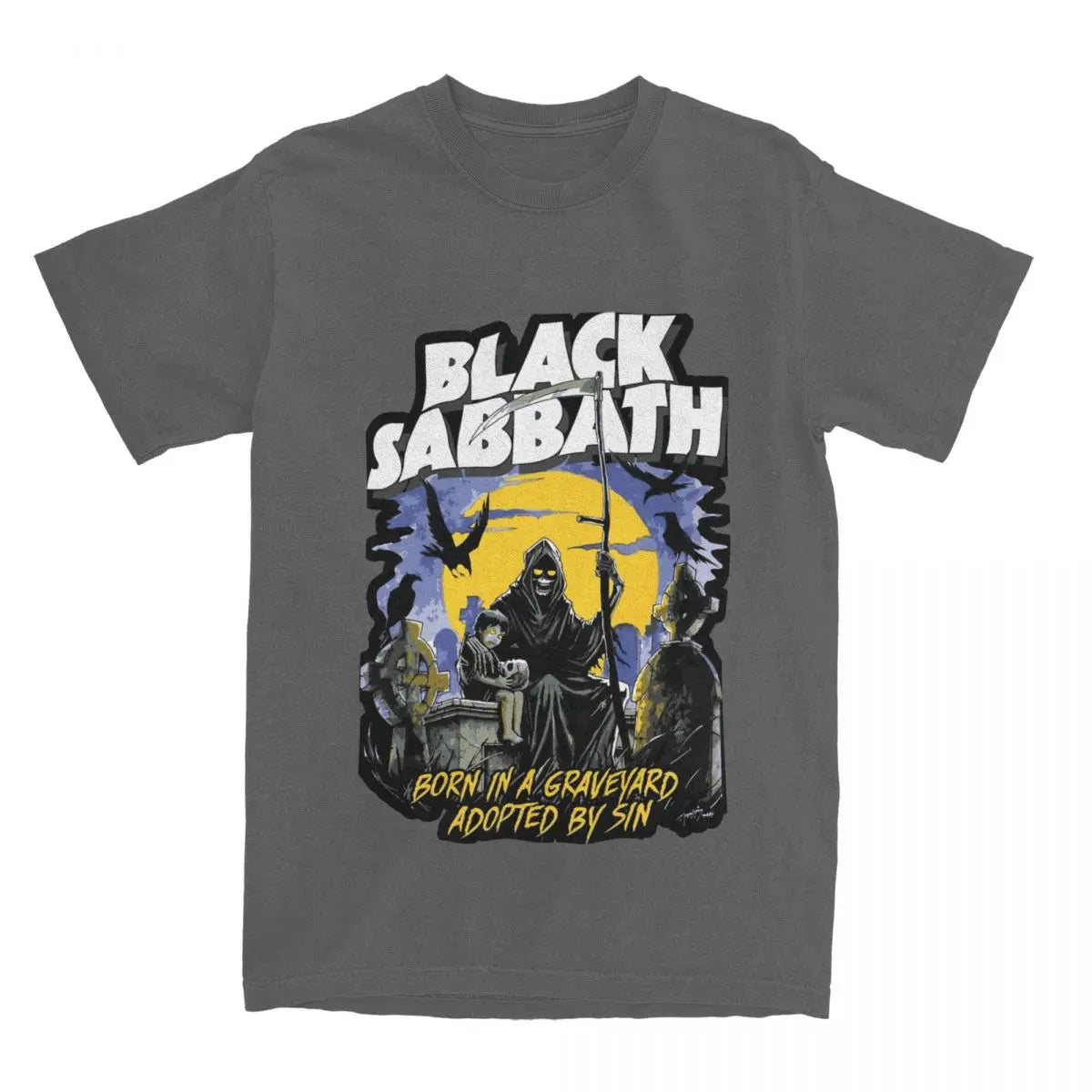 Born in a Graveyard Adopted by Sin Black Sabbath Rock Band T-shirts for Men Women Short Sleeve Tee Shirt 4XL 5XL 6XL Tops - Premium t-shirt from Lizard Vigilante - Just $23.88! Shop now at Lizard Vigilante