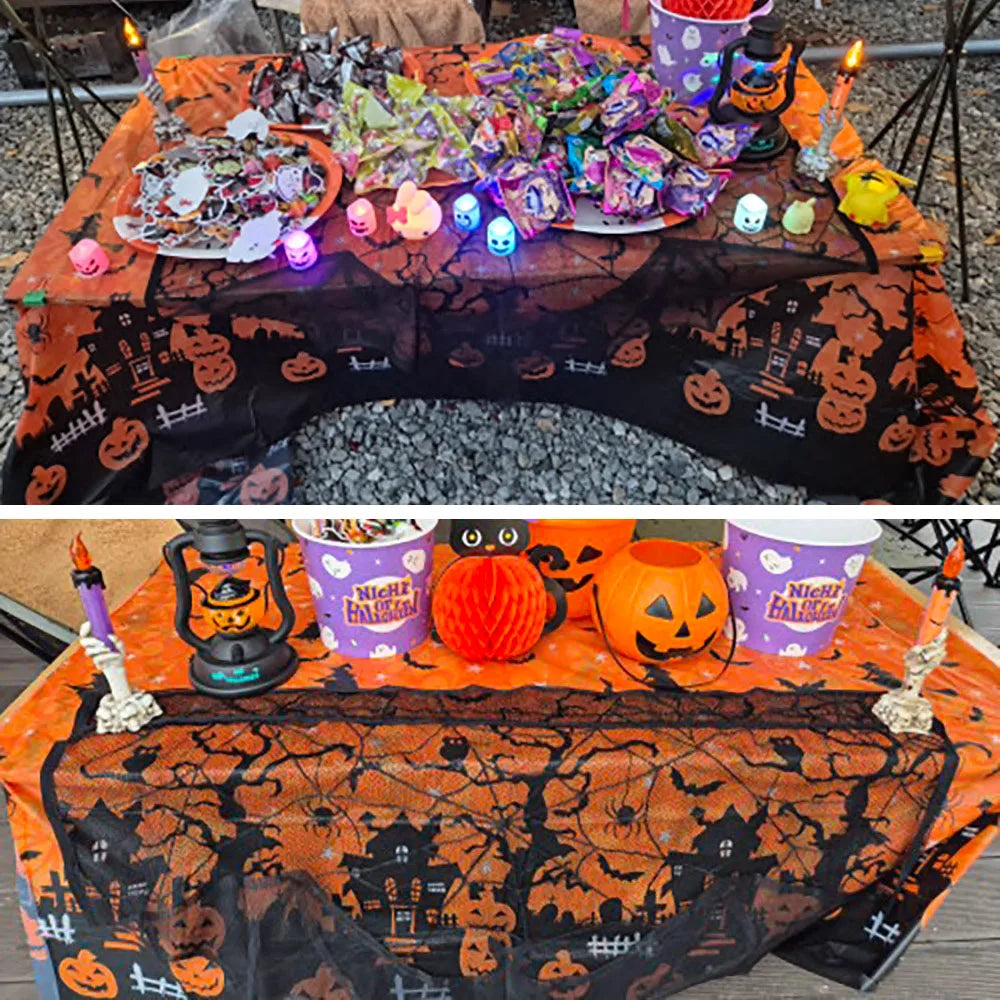 Halloween Decoration Tablecloth,Disposable Pumpkin Spider Web Bat Plastic Table Cover,Halloween Party Home Table Decor