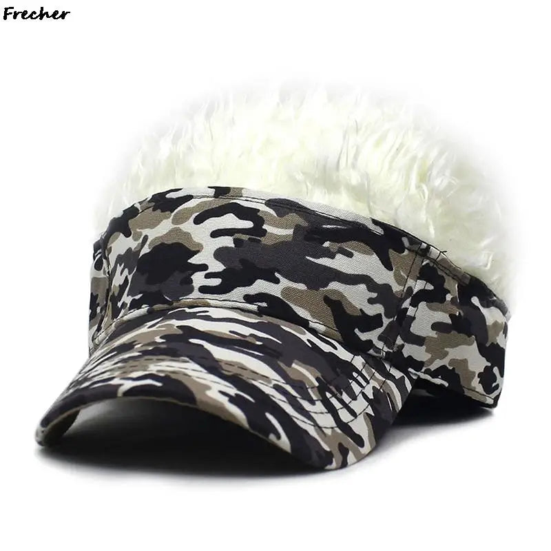 Rock Punk Visors Hats With Spiky Hairs Wig Hip Hop Fashion Baseball Cap Men Women Party Fake Hair Sun Hat Camouflage Sports Caps - Premium hat from Lizard Vigilante - Just $21.99! Shop now at Lizard Vigilante