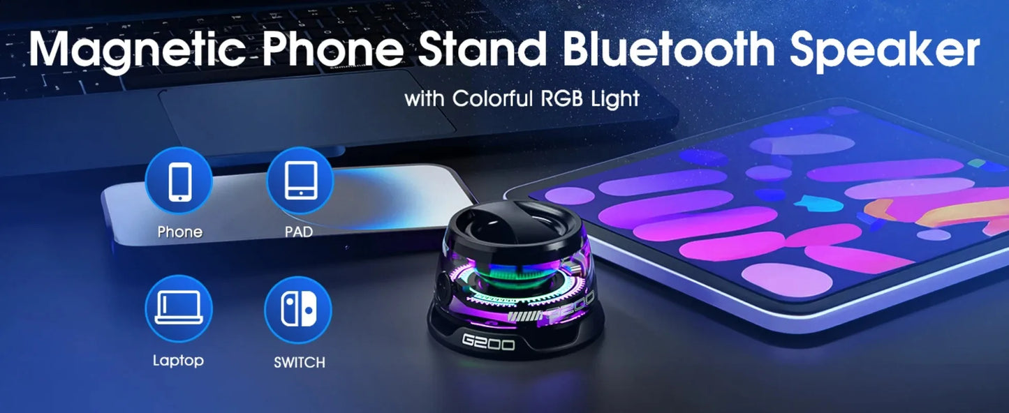 Portable Bluetooth Speaker Easy to carry G200 RGB Lighting Magnetic Speaker BT5.3 Mini Sound Box 7 Hours Playback Phone Holder