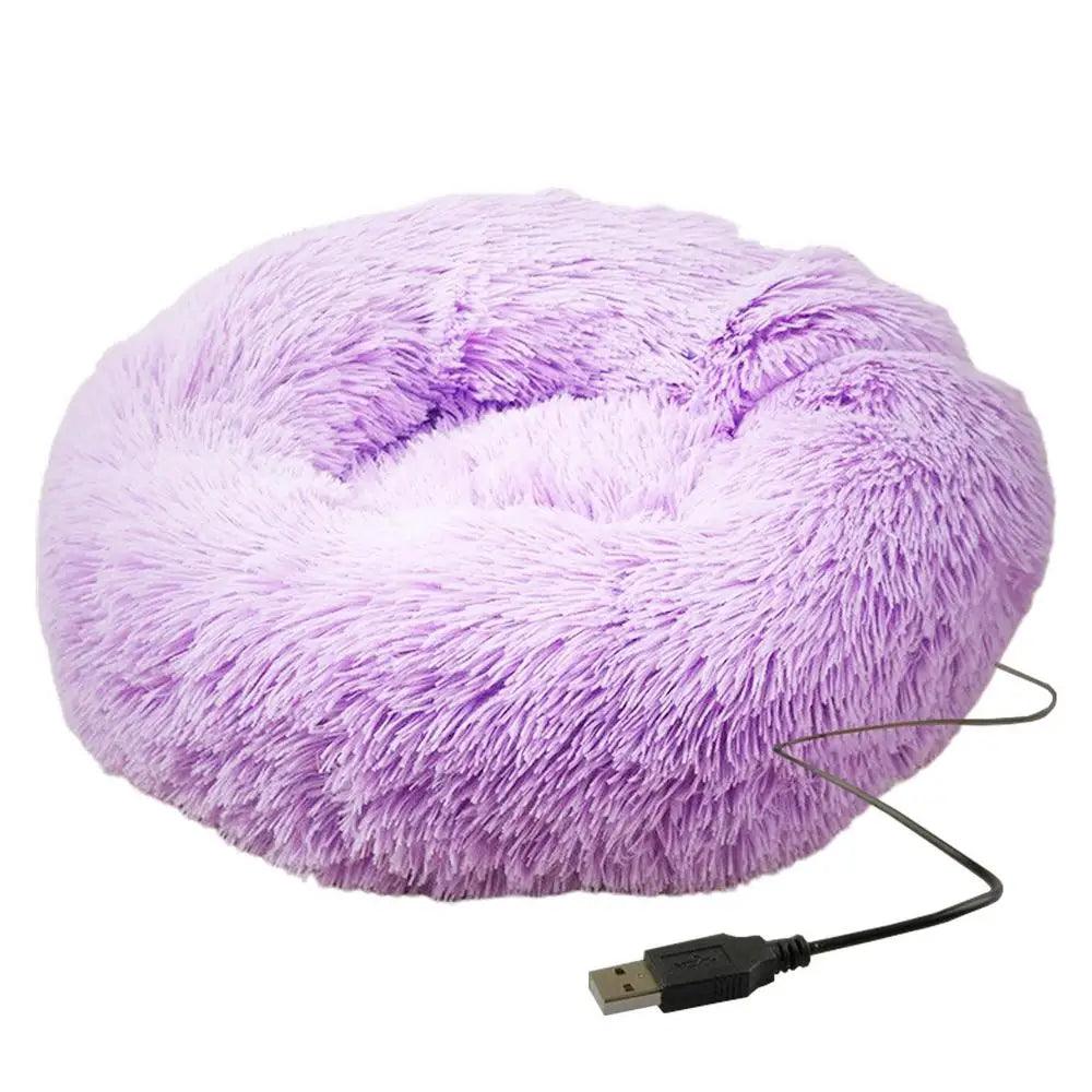 Round Dog Bed House Dog Mat Long Plush Cats Nest USB Heating Dog Basket Pet Cushion Soft Sleeping Pets Winter Warmth Supplies - Premium pet bed from Lizard Vigilante - Just $31.99! Shop now at Lizard Vigilante