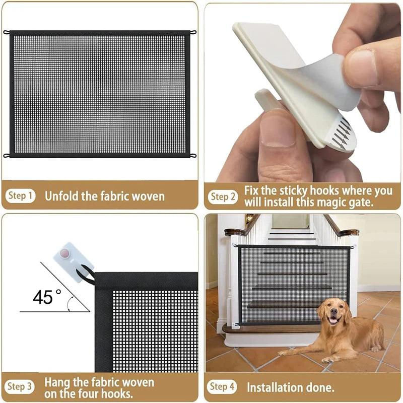 Pet Dog Barrier Fences With 4Pcs Hook Pet Isolated Network Stairs Gate New Folding Breathable Mesh Playpen For Dog Safety Fence - Lizard Vigilante