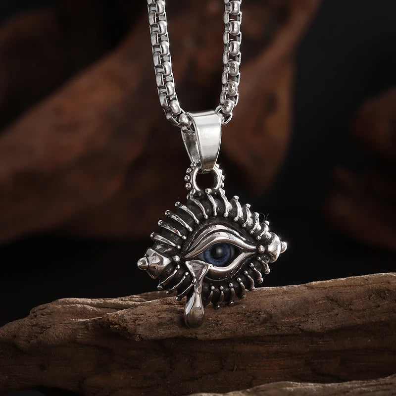 Retro Gothic Blue Evil Eye Protection Pendant Necklace for Men Boys Biker Amulets Punk Jewelry Gifts - Premium Jewelry from Lizard Vigilante - Just $3.99! Shop now at Lizard Vigilante