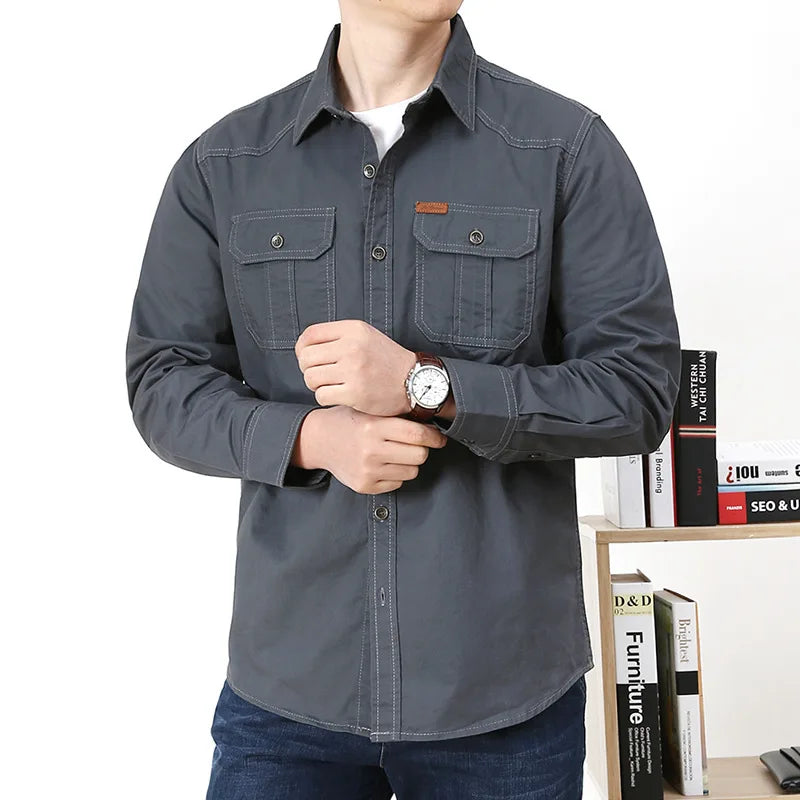 Oversized Army Tactical Shirt for Men | 100% Cotton | Spring Autumn Casual Outdoor Shirt | Hiking & Military Style | 5XL - Premium shirt from Lizard Vigilante - Just $32.88! Shop now at Lizard Vigilante