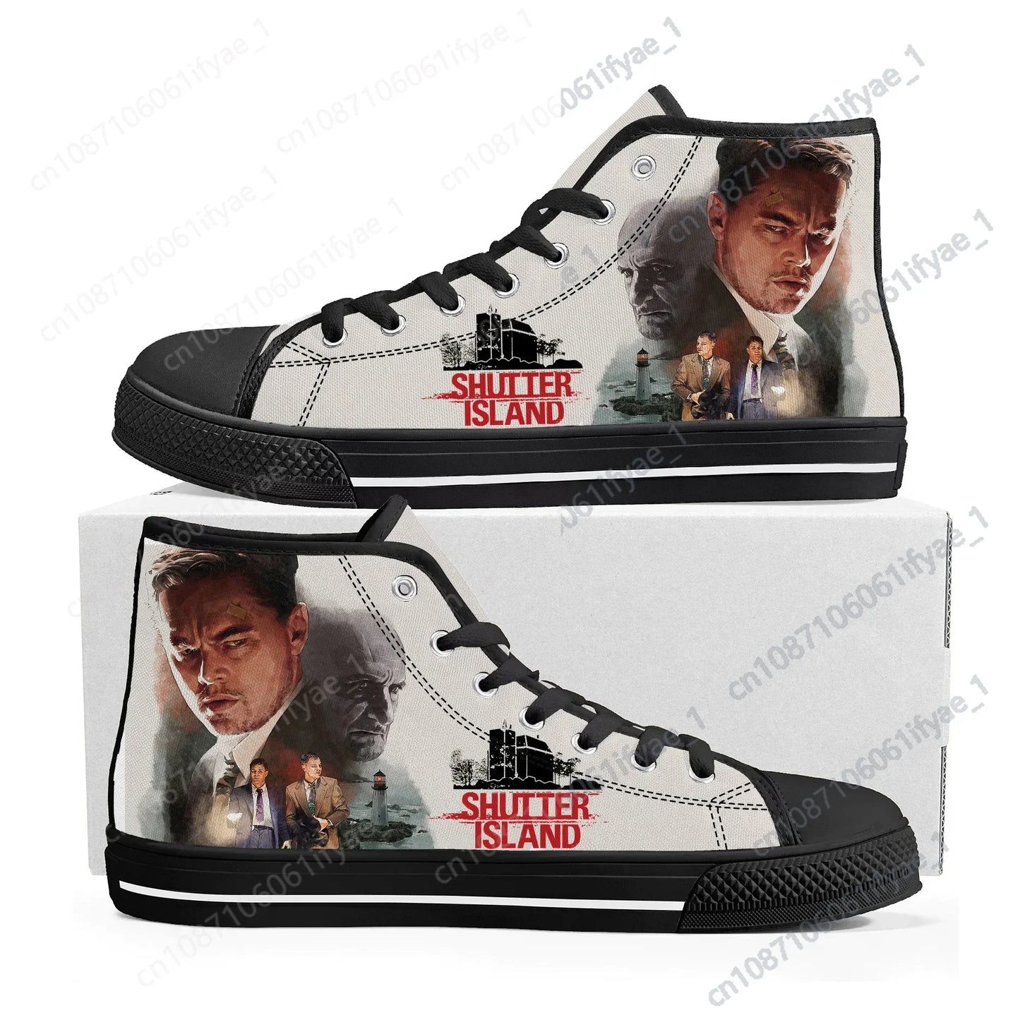 Shutter Island High Top Canvas Sneakers – Custom Leonardo DiCaprio Casual Shoes for Men, Women, Teens - Premium high top shoes from Lizard Vigilante - Just $25.99! Shop now at Lizard Vigilante