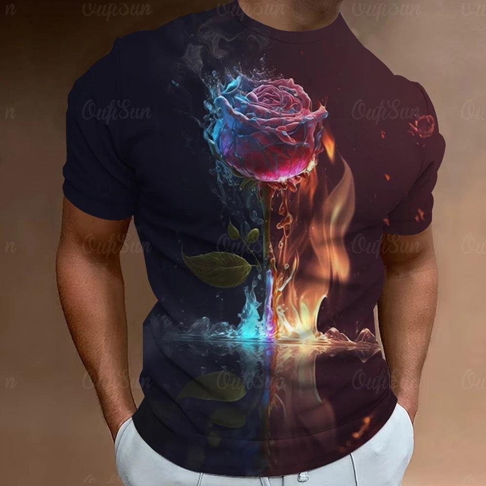 Fashion Men's T-Shirt 3D Flower Print Short Sleeve Tops Street Casual Rose T Shirt Streetwear Oversized Tee Shirt Men Clothing - Premium t-shirt from Lizard Vigilante - Just $23.99! Shop now at Lizard Vigilante