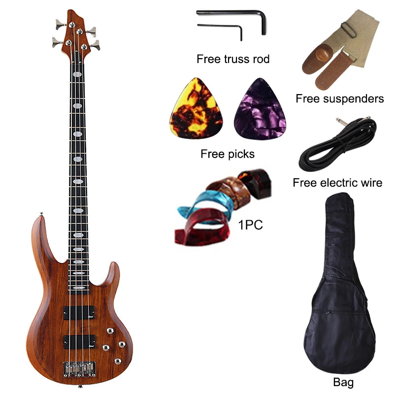 4 Strings Right Hand With Frets Matte Electric Bass Guitar 43inch Zebrawood Top Solid Okoume Wood Body Bass Guitar with EQ Active or Passive Pickups - Premium bass guitar from DS - Just $294.99! Shop now at Lizard Vigilante