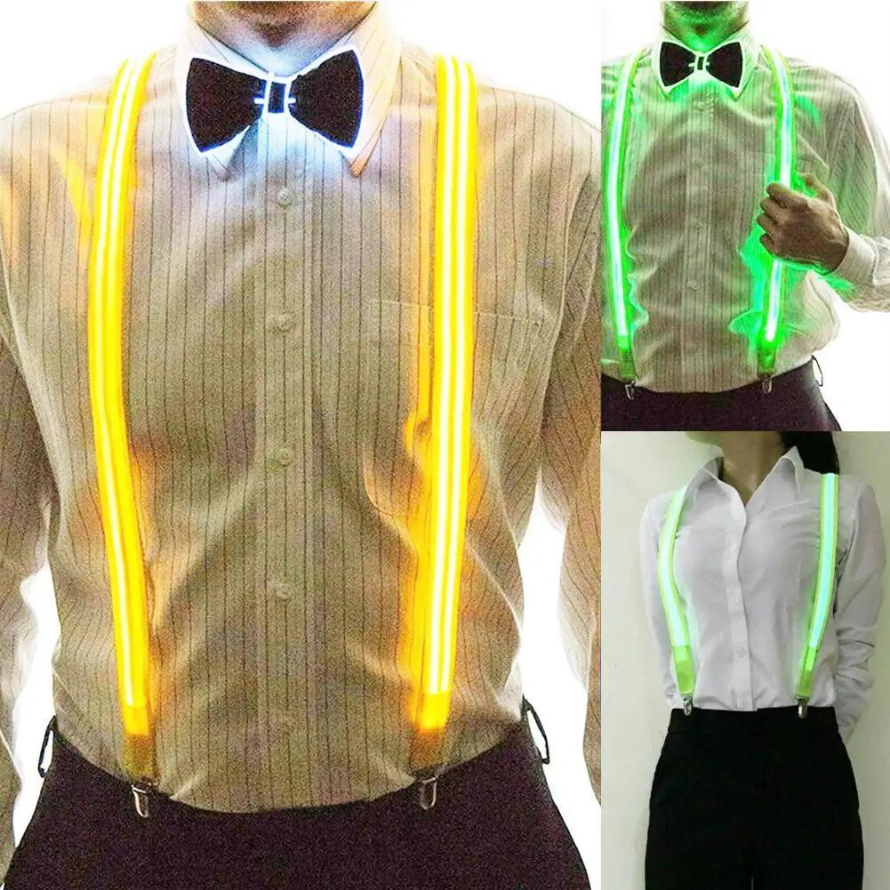 Light Up Men's Led Suspenders Bow Tie Music Concert Lit Up Festival Suspenders Illuminated LED Costume Party - Lizard Vigilante