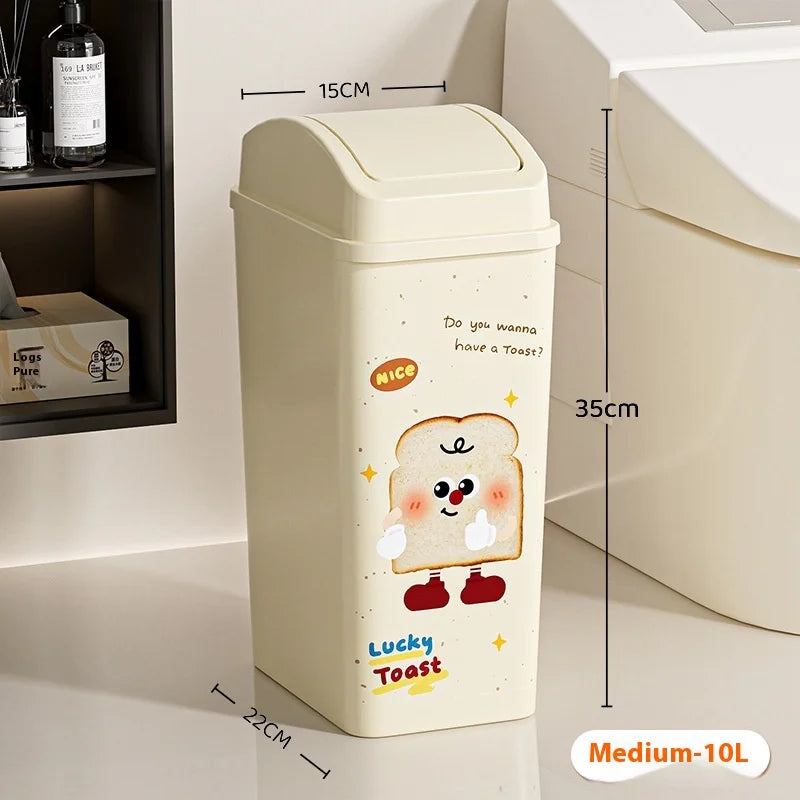 Bathroom Trash Bin with Flat or Round Lid Rectangular Garbage Bin Toilet Living Kitchen Bedroom Press Plastics Trash Can