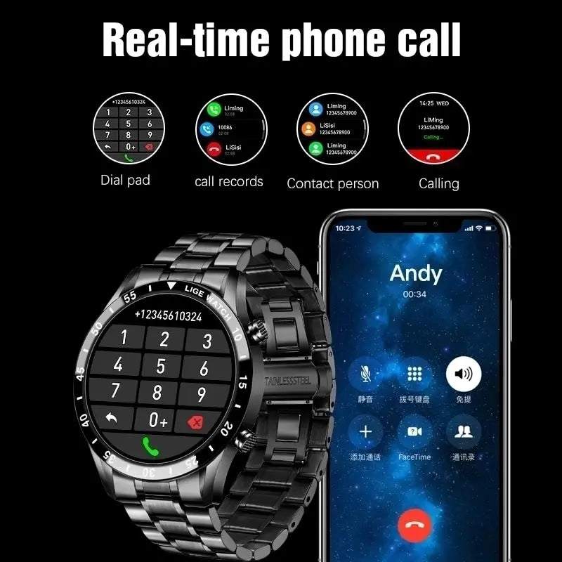 LIGE 2024 Smart Watch Men Full Circle Digital Touch Screen Bluetooth Call Men Smartwatch Waterproof Sport Activity Fitness Watch+Box - Lizard Vigilante