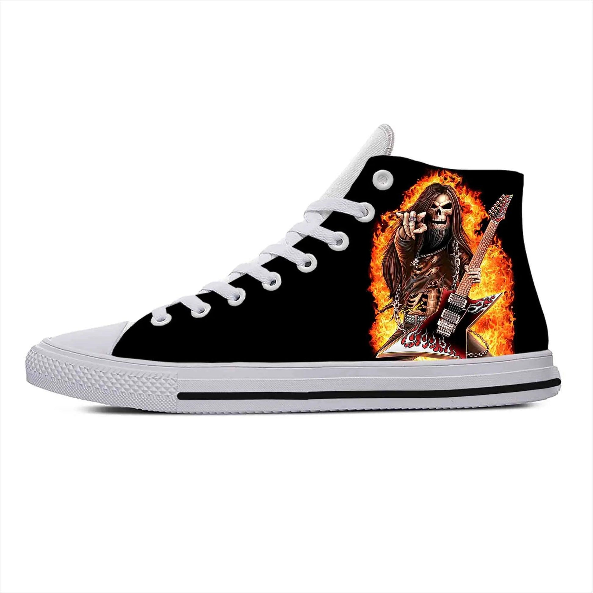 Gothic High-Top Canvas Sneakers with 3D Print – Casual Skull High Top Shoes for Men and Women Heavy Metal Rock Skull Guitar Grim Reaper - Premium Shoes from Lizard Vigilante - Just $39.99! Shop now at Lizard Vigilante