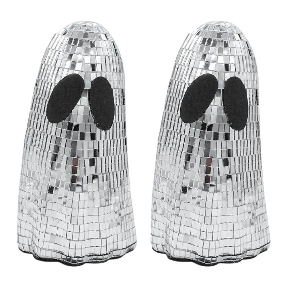 Halloween Disco Ghost Ornament Silver Mosaic Mirror Disco Ghost Tabletop Decor Glitter Spooky Ghost Halloween Tiered Tray Decor