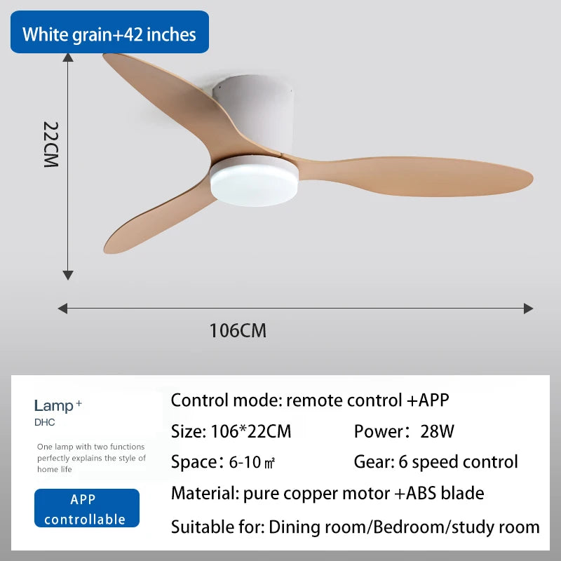 RogueWind HJ-027 Blackout Breeze Engine | 25/42/52-Inch 3-Blade Modern Ceiling Fan Light With APP + Remote + Dimming Rage Mode