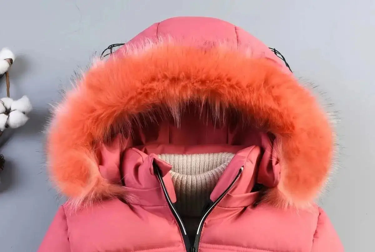 4 Color Big Size Winter Keep Warm Long Style Girls Jacket Teenage Thick Heavy Cold-proof Hooded Windbreaker Coat For Kids