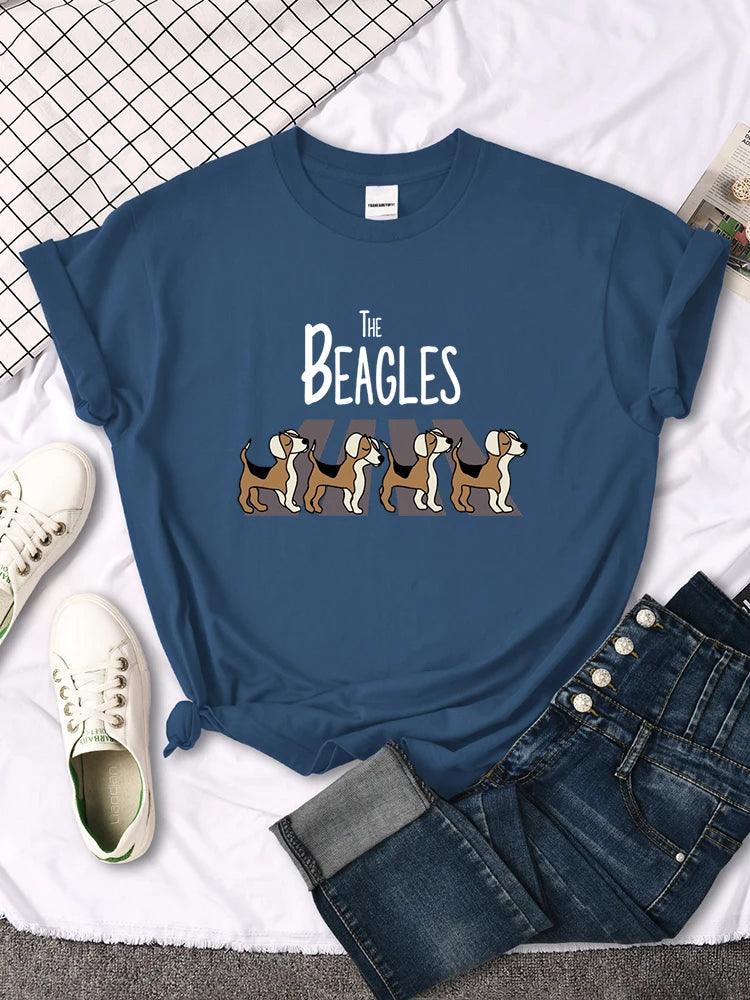 Four Beagles Crossing The Road Printed Female Tshirt Classic Slim Tees Tshirts Anime Clothes Summer Vintage Women T-shirts - Lizard Vigilante