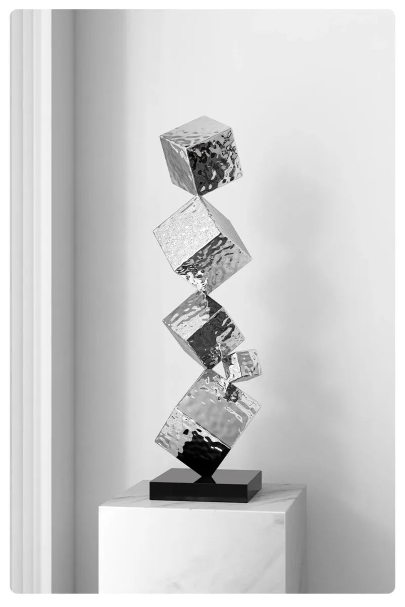 Stainless Steel Geometric Modeling Statues Modern Simple Luxury Living Room Entrance Hall Lobby Creative Sculptures Home Decor