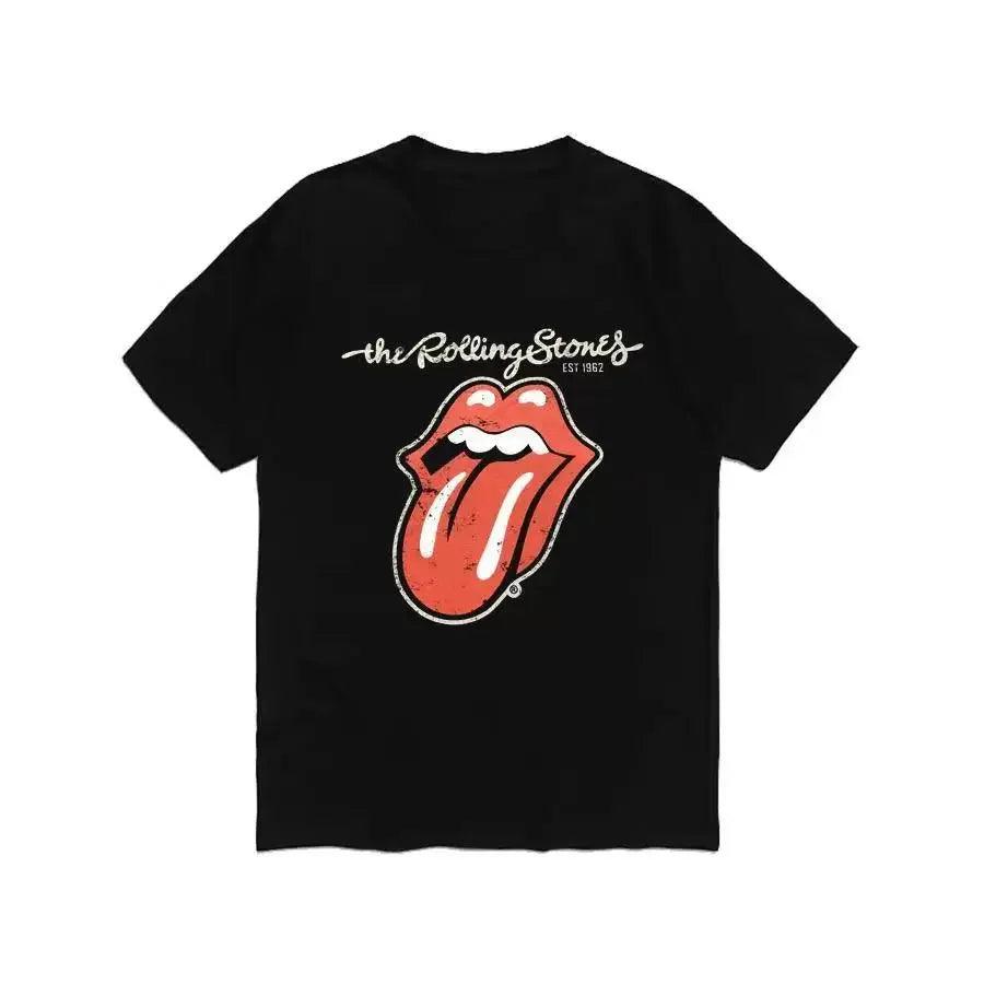 Rolling Stones 100% Cotton T-shirts Men Women Printed T Shirt Graphic Short Sleeve Streetwear Tops Summer Balck Clothing Hip Hop - Lizard Vigilante