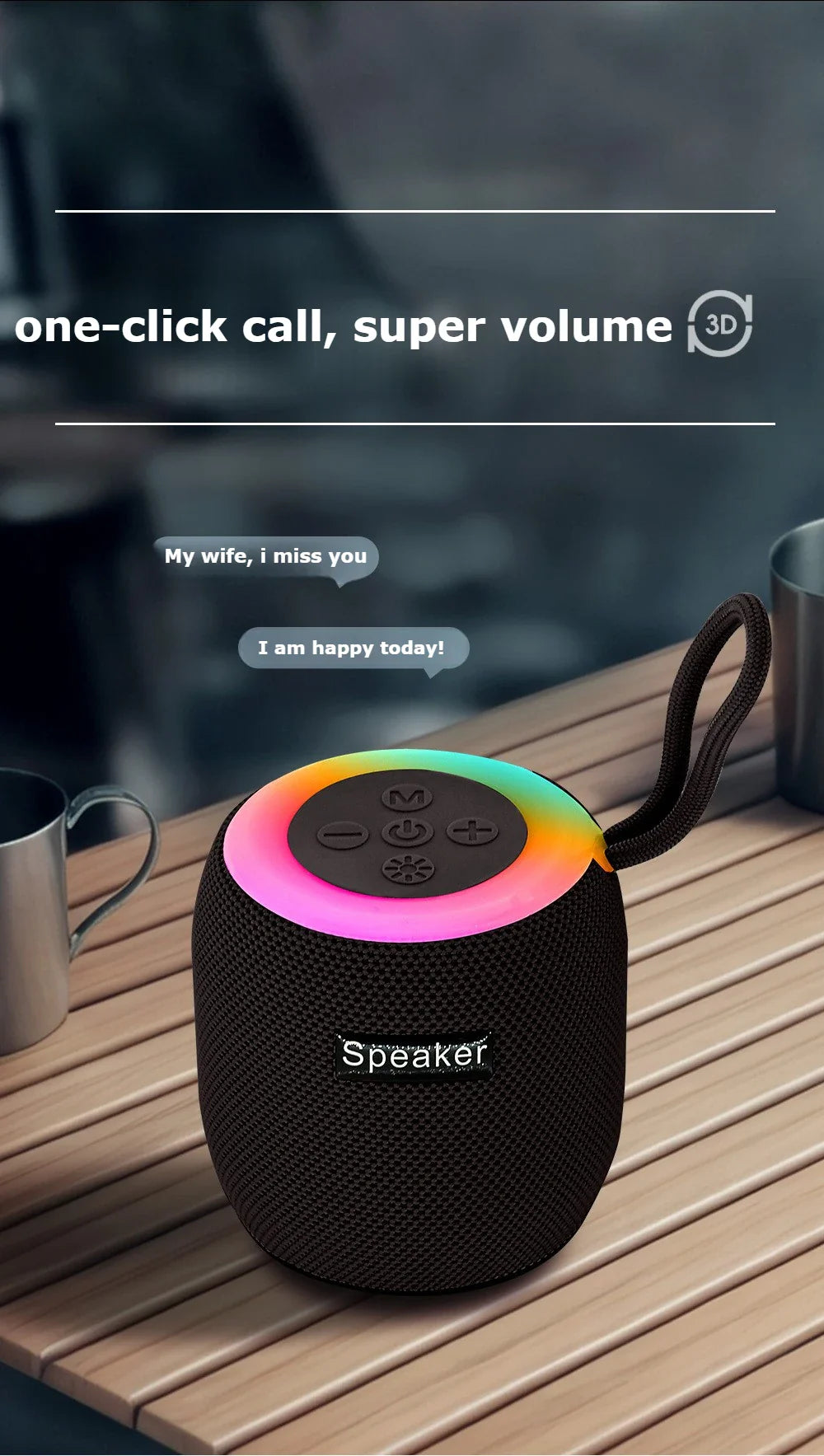 Outdoor portable wireless Bluetooth speaker, subwoofer, car and home with colorful lights, atmospheric small mini speaker