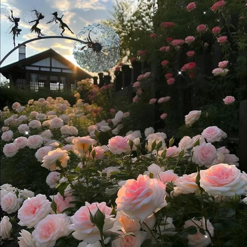 Whimsical Flower Fairy Garden Statue - Stainless Steel Art Sculpture with Delicate Dance Pose - Outdoor Courtyard, Lawn, and Ter