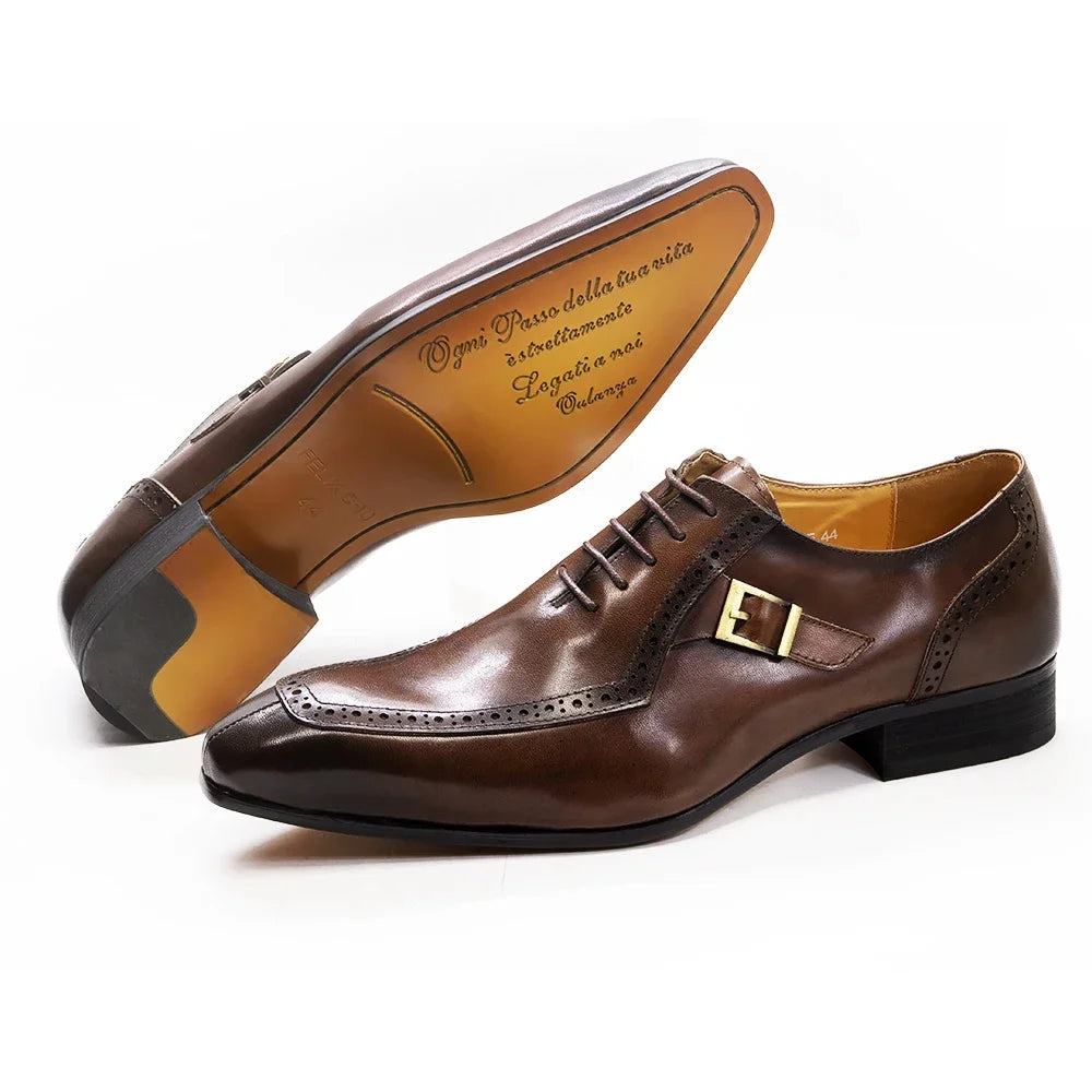Men's Luxury Leather Oxford Dress Shoes – Brown/Black Formal Lace-Up with Buckle for Office, Business, and Wedding Vibes - Premium shoes from dsers - Just $155.99! Shop now at Lizard Vigilante