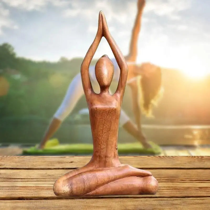 Wooden Yoga Pose Sculpture Abstract Yoga Meditation Statue Hand Carved Wood Fragrant Art Decoration Gallery Tabletop Ornaments