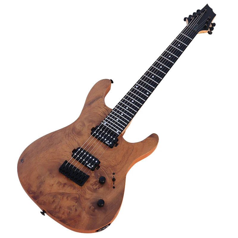 V-Glorify High Grade 7 Strings Electric Guitar Tree Burl Skin Natural Color Solid Okoume Body - Premium guitar from Lizard Vigilante - Just $344.88! Shop now at Lizard Vigilante