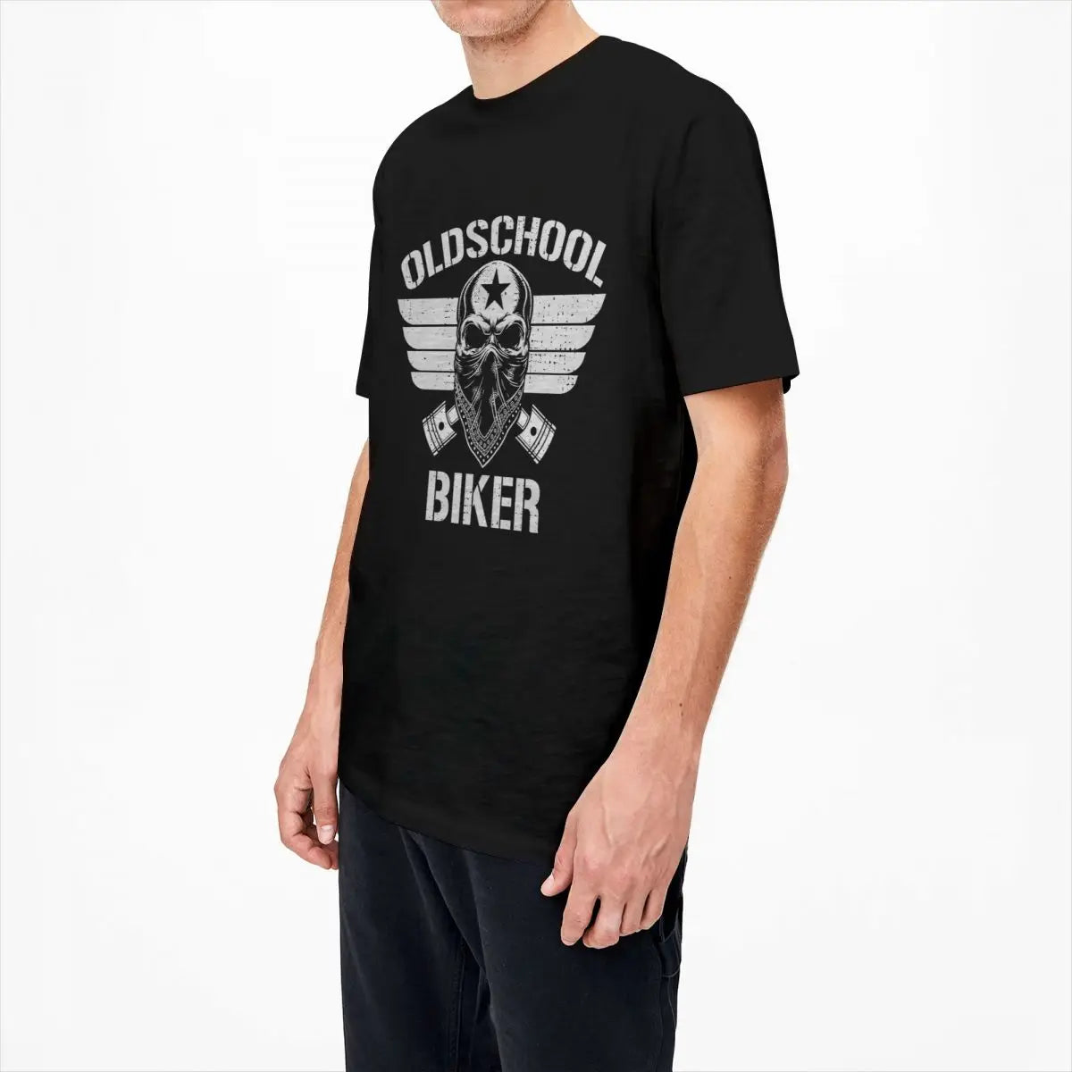 Skull Motorcycle T-Shirt - Men's Cotton Street Style Biker Tee, Short Sleeve, Plus Sizes up to 5XL - Premium T-shirt from Lizard Vigilante - Just $23.88! Shop now at Lizard Vigilante