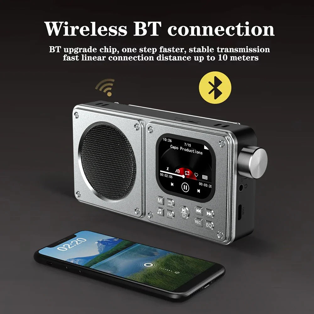 Wireless Bluetooth5.4 Speakers 87.5-108MHz Portable FM Radio Outdoor Radio MP3 Music Player Support Earphone TF Card Video Clock