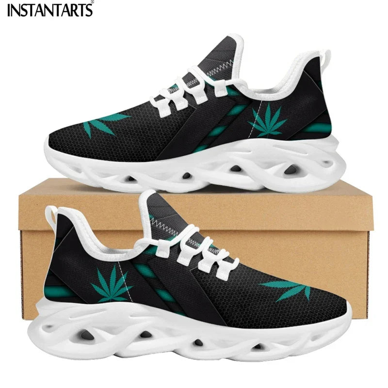 3D Green Weed Leaves Printing Athletic Shoes for Women Breathable Lace Comfort Femme Footwear Platform Sneakers 2024 - Lizard Vigilante
